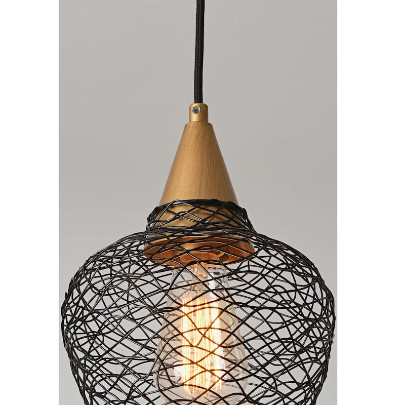 Edita 1-light Black and Brushed Brass Finish Woven Wire Cage Pendant