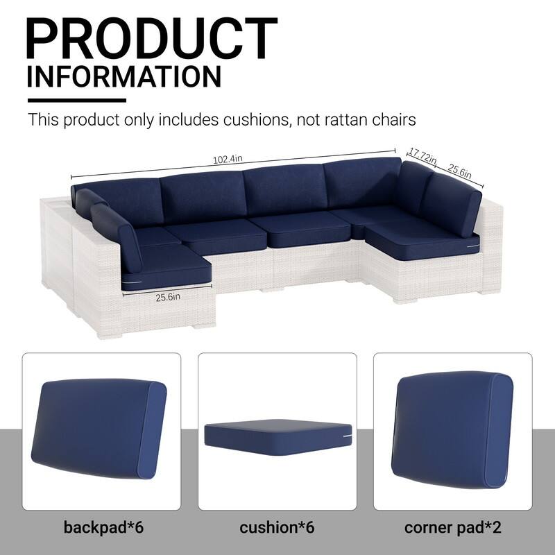 14-Piece Patio Furniture Sofa Cushions, 6-Seater Outdoor Cushion Set (Only Include Cusions，Not Sofa） - 25.6*25.6*4in