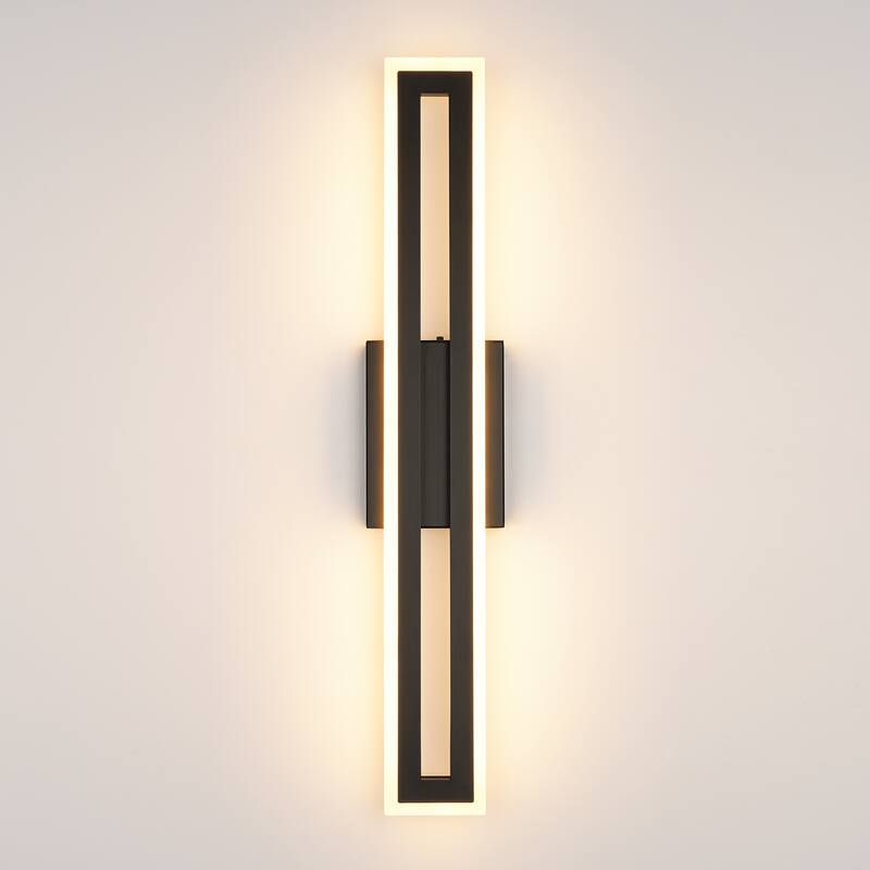 23.6 in. 1-Light Matte Black Linear Rectangular Strip Color Changing Integrated LED Bathroom Vanity Light