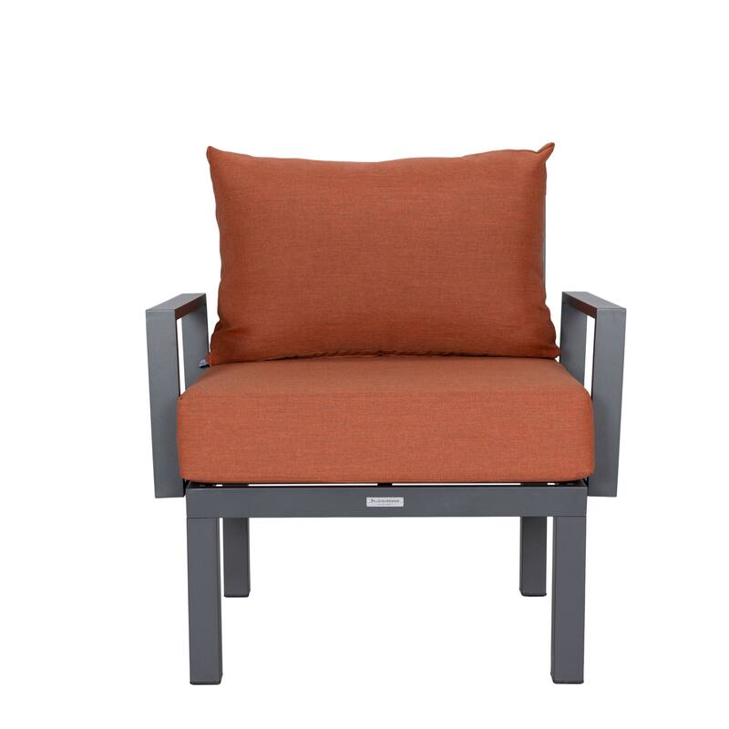 Chelsea 7-Piece Outdoor Patio Sectional Set with Firepit Table in Black Aluminum for Backyard Garden and Patio Deck