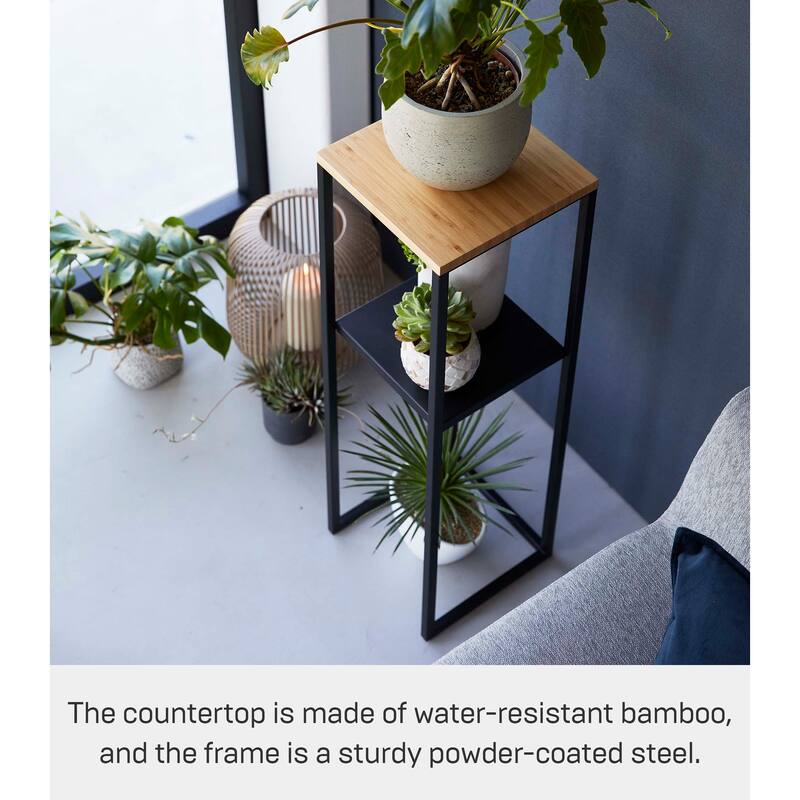 Yamazaki Home Two-Tier Display and Storage Shelf, Steel and Wood - L 9.84 x W 9.84 x H 31.5 inches