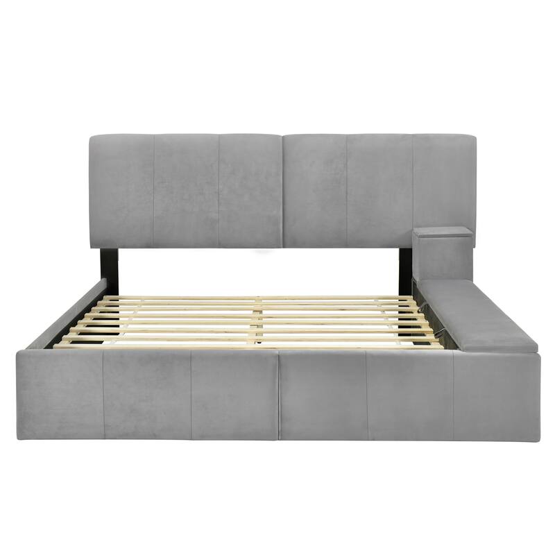 Elegant Design Upholstered Platform Bed with Lateral Storage Compartments