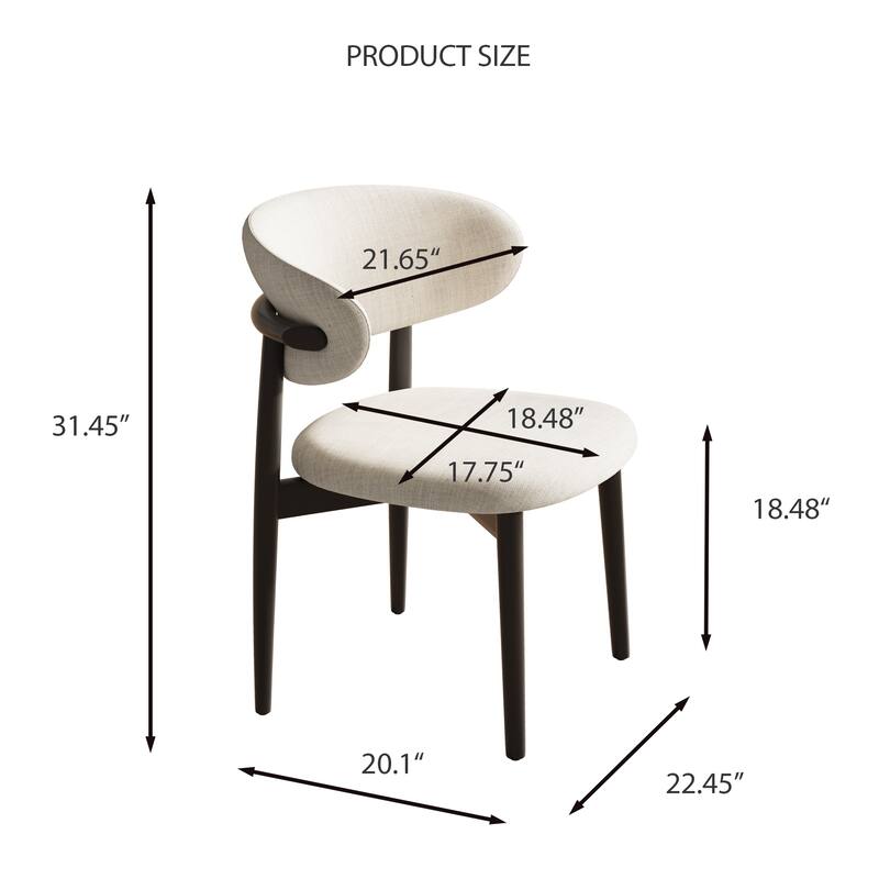 Mid-Century Dining Chair, Solid Wood Legs, Kitchen Chairs with Beige Cotton & Linen Fabric, Fully Assembled