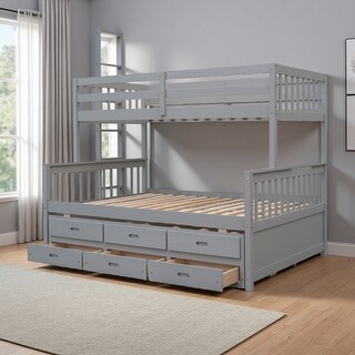 Twin over Full Wood Bunk Bed with Twin Trundle & 3 Drawers - Bed Bath ...