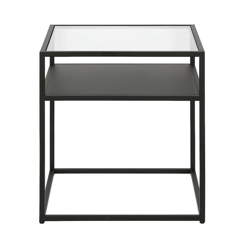 22" Black And Clear Glass And Steel Square End Table With Shelf - 20" x 20" x 22"