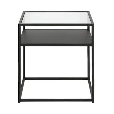 22" Black And Clear Glass And Steel Square End Table With Shelf - 20" x 20" x 22"
