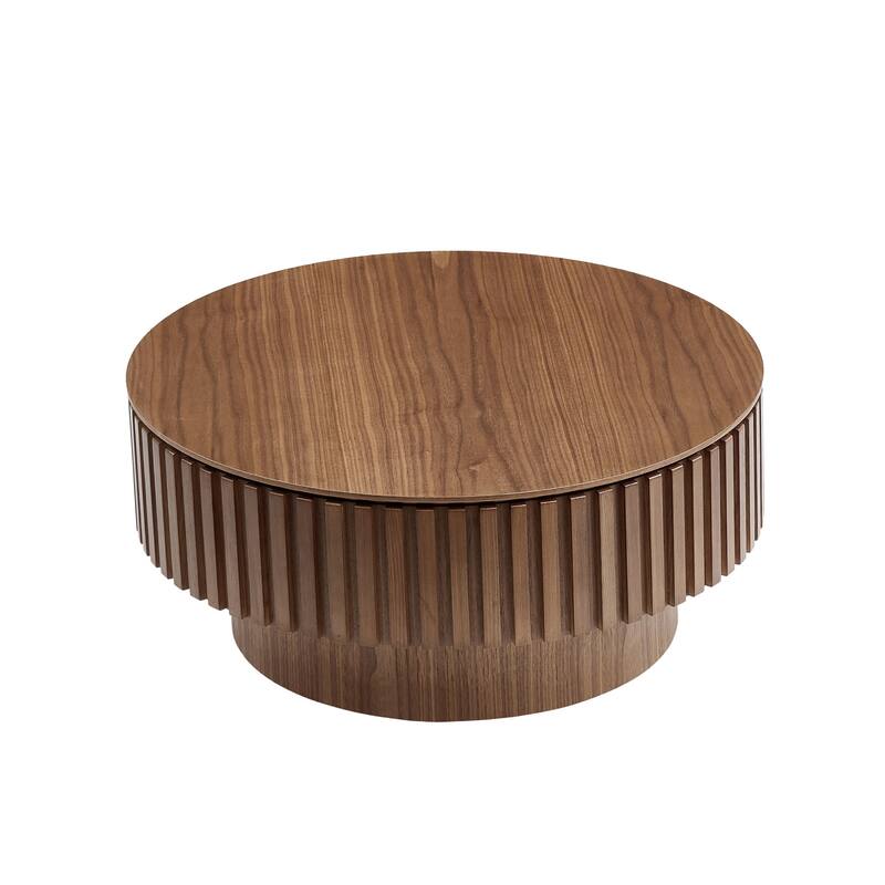 31.5" Round Wood Coffee Table with Storage, Modern Handcraft Drum Coffee Table, Stylish Circle Wooden Center Table