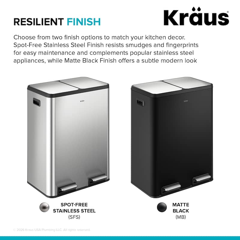 KRAUS WasteGuard 15.8 G 60 L Dual Compartment Pedal Kitchen Trash Can