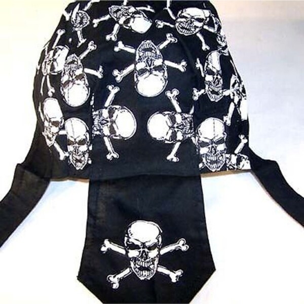 SKULL X BONE BANDANNA CAPS #204 biker hat pirate cap and cross bones do rag new