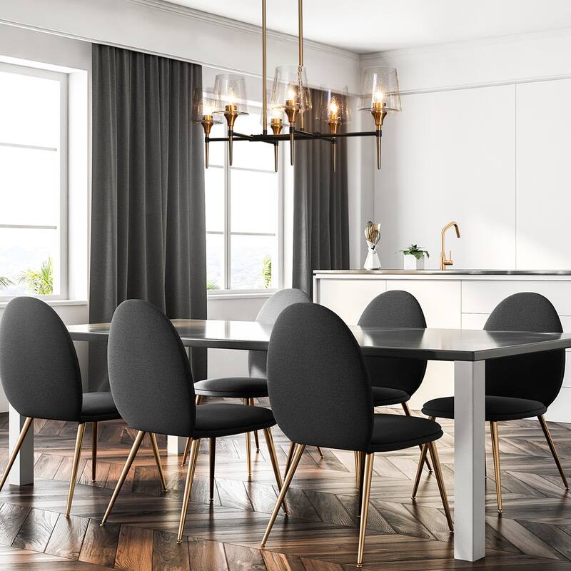 Modern Farmhouse 6-Light Black Gold Chandelier Seeded Glass Pendant Lights for Dining Room - L31.5'' x W15.5'' x H12''