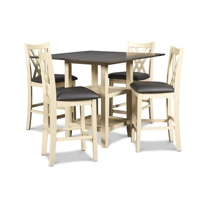 Paige 5 pc Farmhouse Dining Set Brown Creme Counter Height by