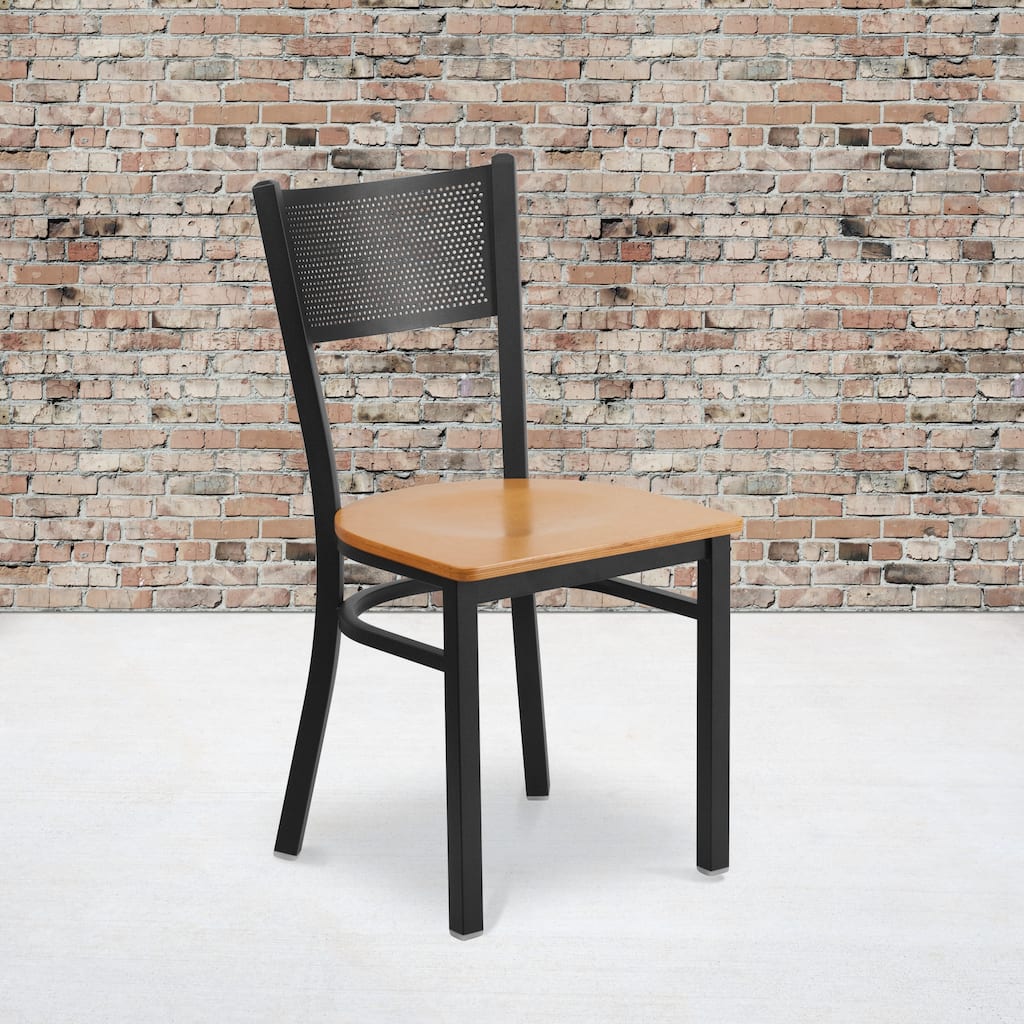 Black Grid Back Metal Restaurant Chair - 17.25"W x 20"D x 33.25"H