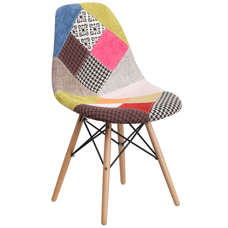 Fabric Chair with Wooden Legs - 18.25"W x 22.5"D x 32"H - Milan Patchwork