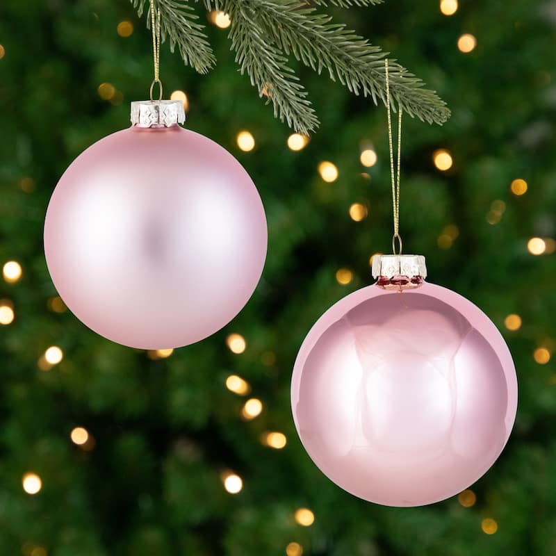 2-Finish Glass Christmas Ball Ornaments - 4" (100mm) - Rose Gold - 4ct