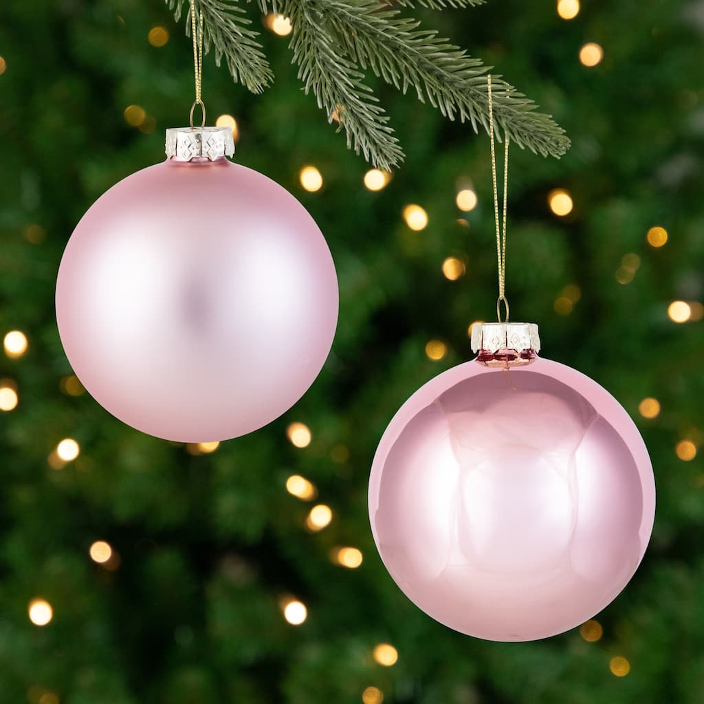 2-Finish Glass Christmas Ball Ornaments - 4" (100mm) - Rose Gold - 4ct