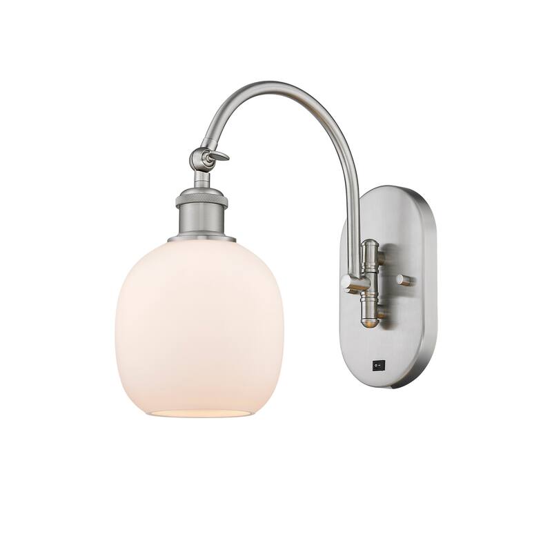 Innovations Lighting 518-1W-13-6 Belfast Sconce Belfast 13" Tall Wall - Brushed Satin Nickel / Matte White