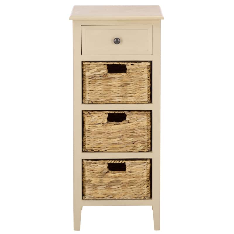 SAFAVIEH Hermine Distressed Black 4-Drawer Storage Side Table - 15" x 11.8" x 35.8" - 15"W x 12"D x 36"H - Sand