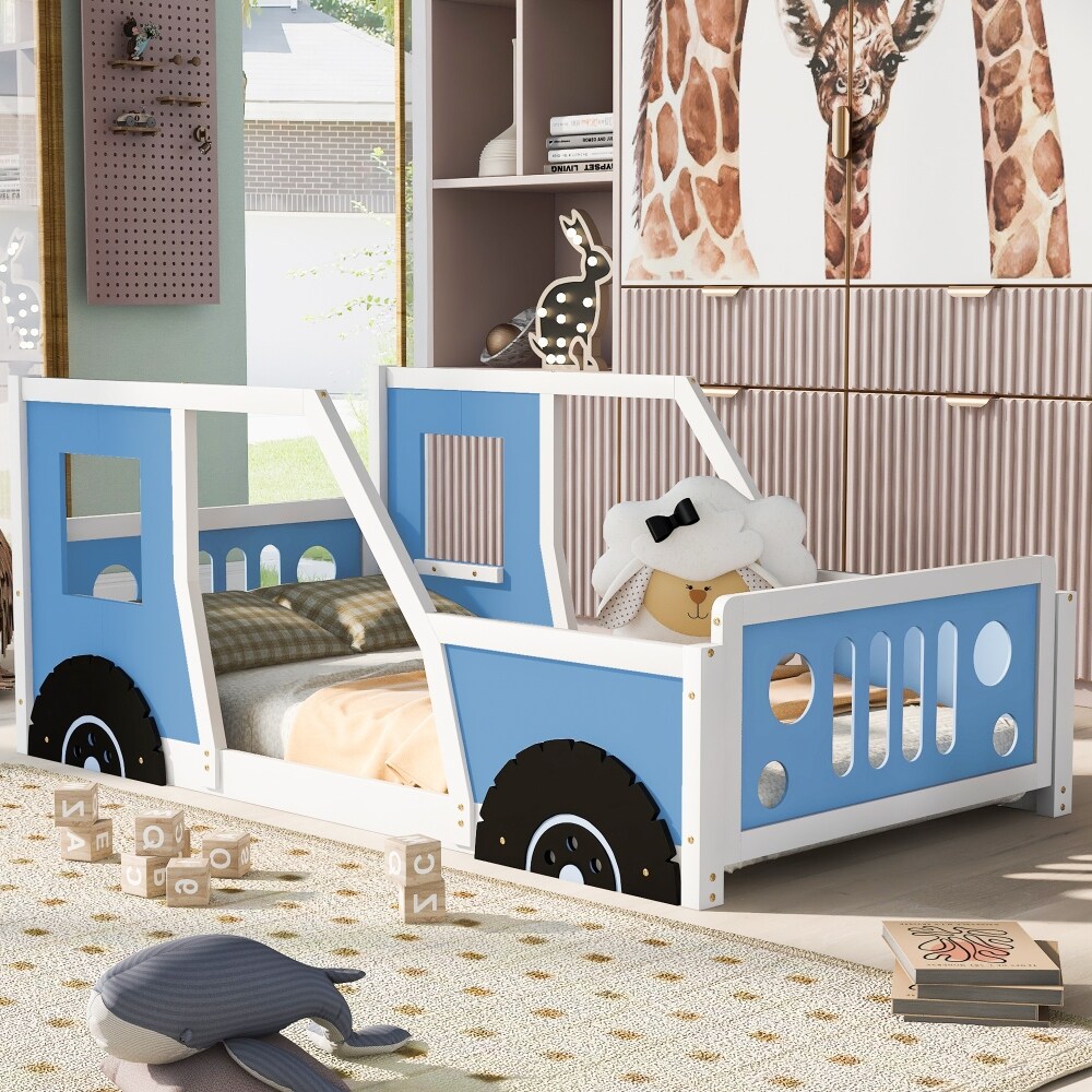 Twin Size Classic Car shaped Platform Bed with Half Wheels Funny Kid s Bed Pine Wood Twin Bed Frame Bed Bath Beyond 38295955
