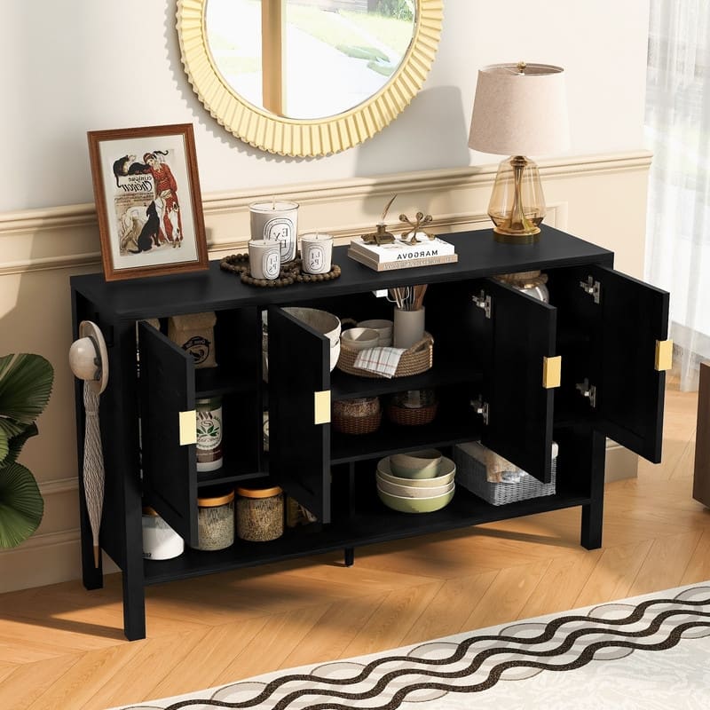 Modern 55.1" Storage Sideboard with 4-Doors, Multi Functional Buffet Table with Open Shelf and Adjustable Shelves