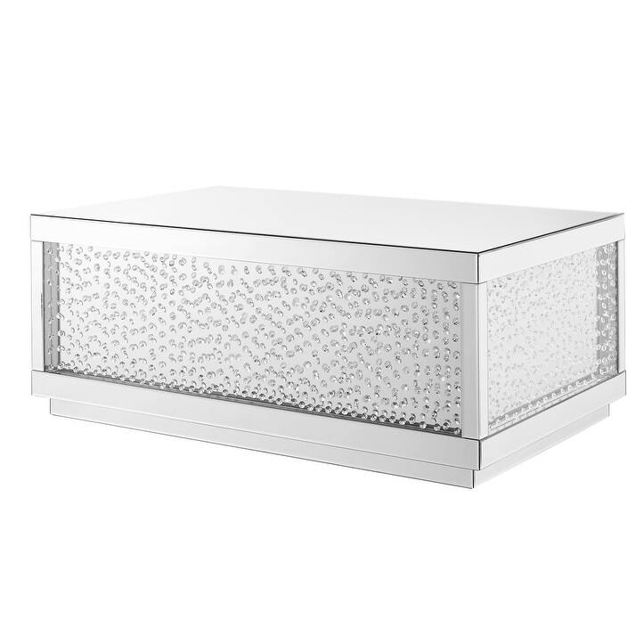 48 inch Rectangle Crystal Coffee Table In Clear Mirror Finish