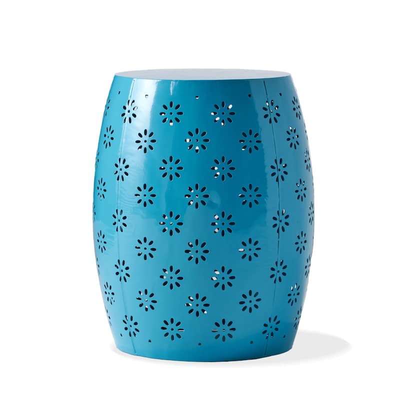 Roomfitters Outdoor Ceramic Garden Stool, 15" Accent Side Table for Patio Balcony or Living Room, Blue