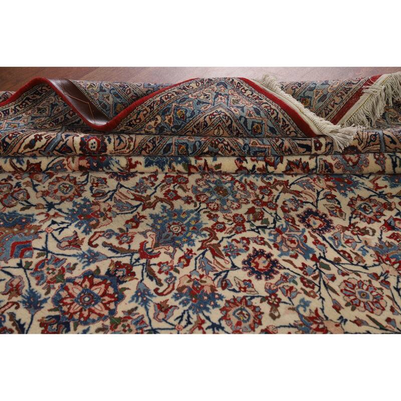 Hand Knotted Oriental 100% Wool Carpet Traditional All-Over Beige & Ivories Nain Area Rug - 11' 1'' X 7' 4''