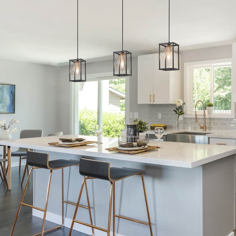 Modern Farmhouse Starburst Mini Pendant Black Gold Single Cage Kitchen Island Lighting - L 5'' * W 5'' * H 8.5''