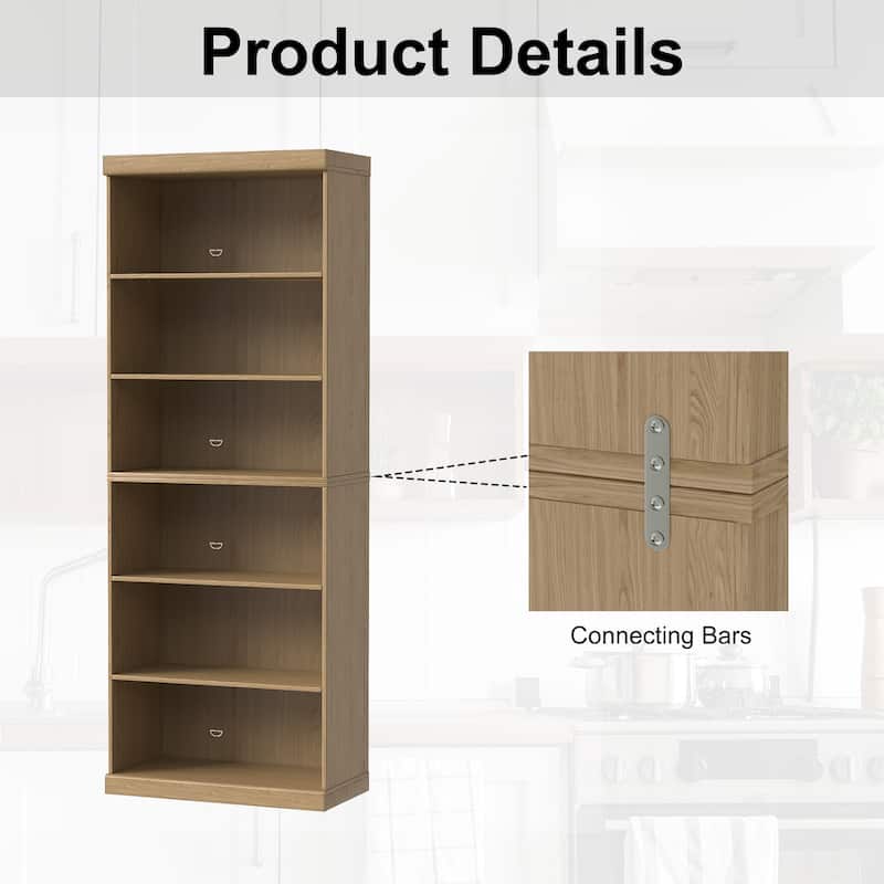 82" Solid Wood 6-Shelf Bookcase Storage with Display Shelf