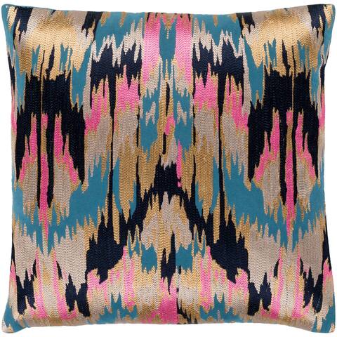 Virgil Hot Pink & Navy Embroidered Ikat Poly Fill Throw Pillow (18" x 18")
