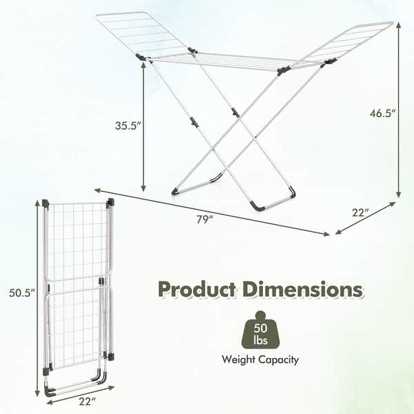 Gymax Folding Clothes Drying Rack w/ Adjustable Wings 20 Drying Rails