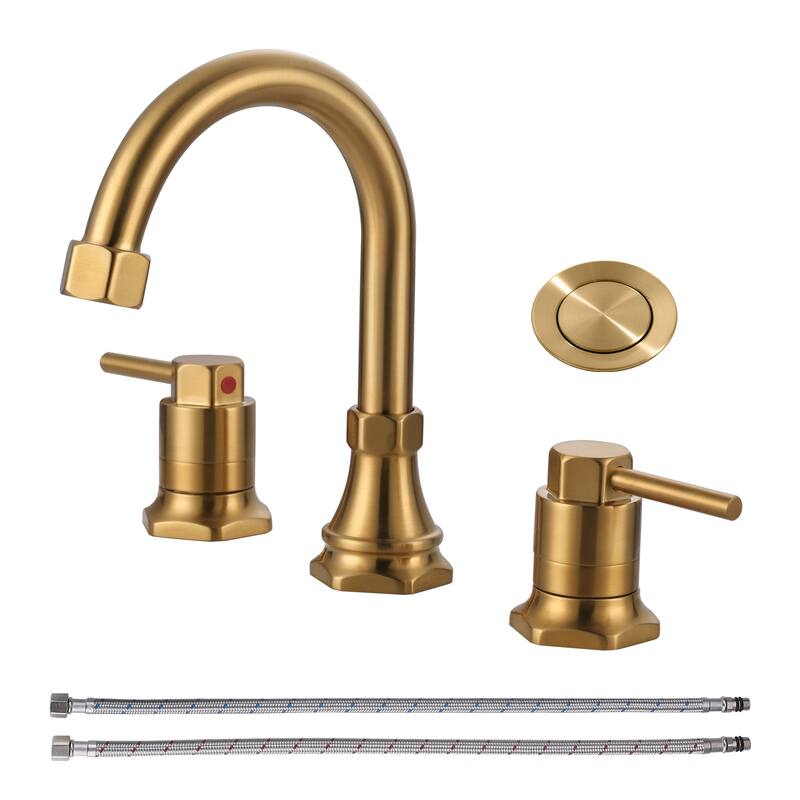 WOWOW Hex 8 in. Widespread Double Handle Bathroom Faucet - Gold