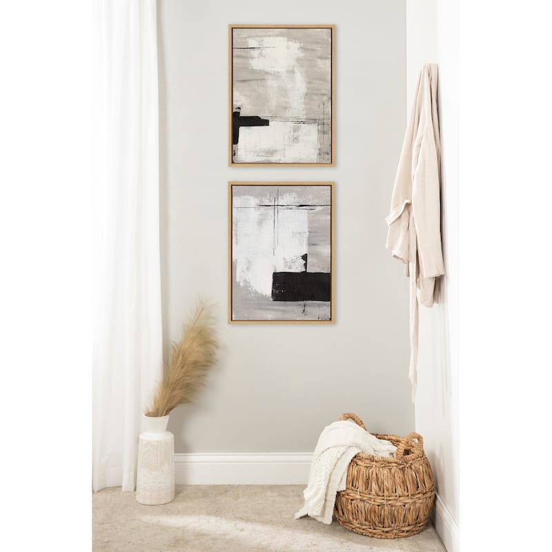 Kate and Laurel Sylvie Line Neutral Framed Canvas by Nikita Jariwala