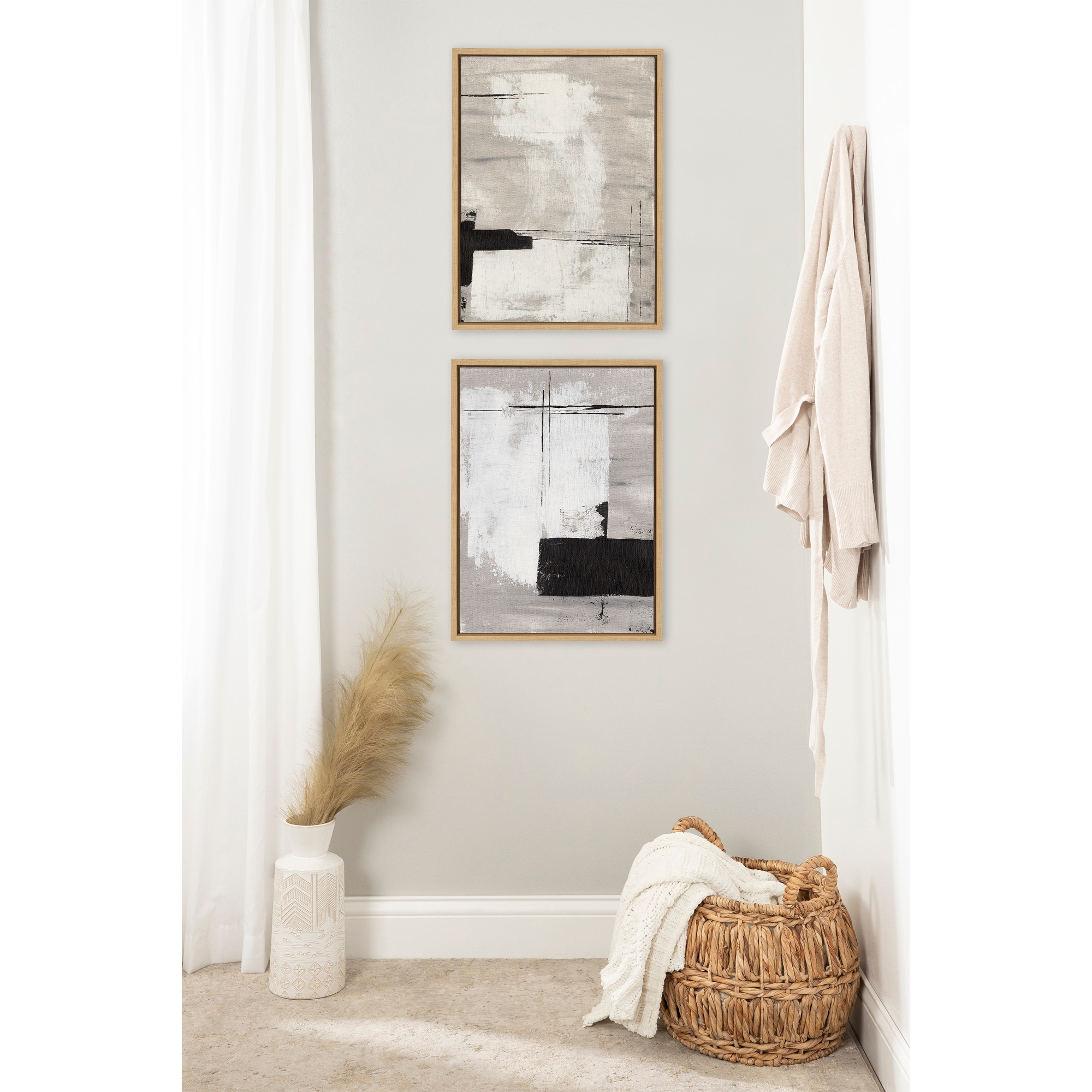 Kate and Laurel Sylvie Line Neutral Framed Canvas by Nikita Jariwala