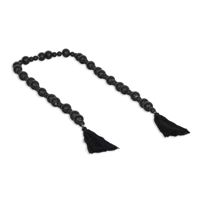 Akaida Black Wooden Mixed Bead Tassel Decor - Black