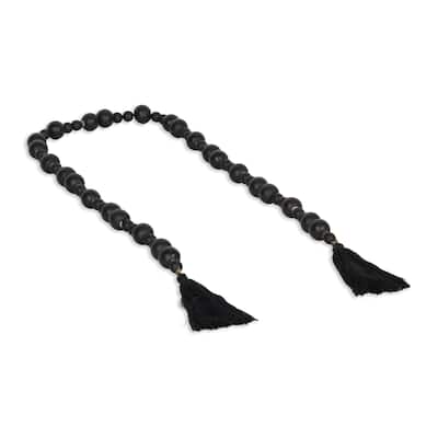 Akaida Black Wooden Mixed Bead Tassel Decor