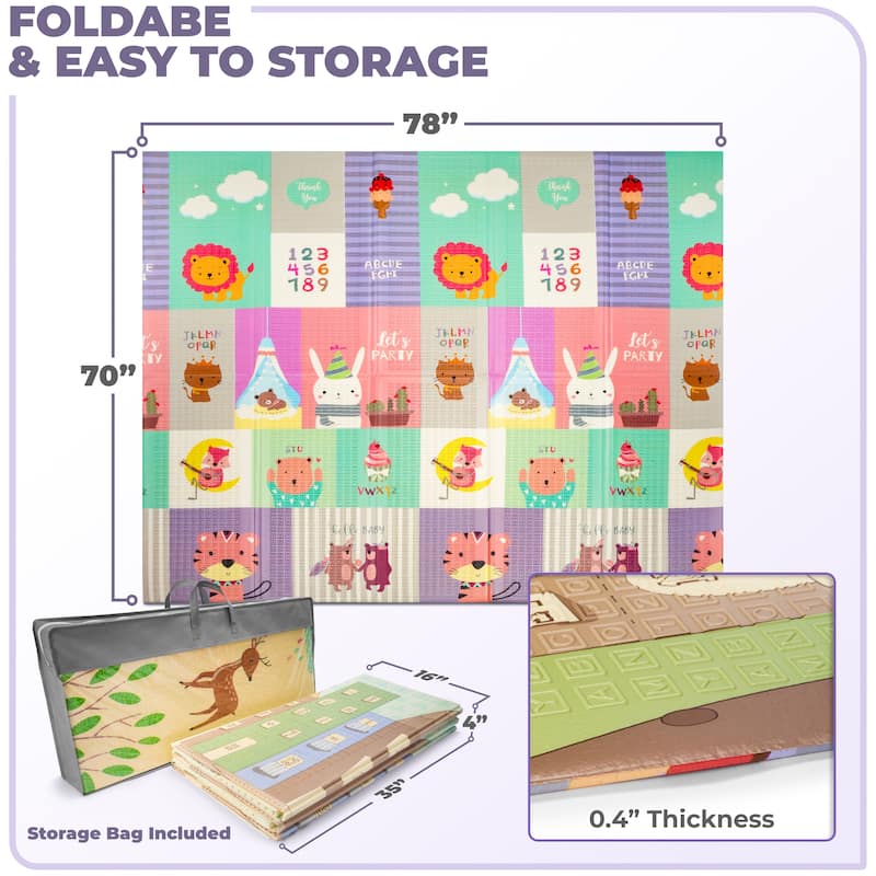 Sorbus Foldable Baby Kids Play Mat, Floor Foam Mats with Travel Bag - Waterproof Foldable - 78" x 70" x 0.4" - 78 x 70 x 0.4”
