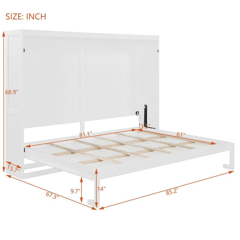 Modern Queen Size Wall Bed with LED Lights, Space-Saving Foldable Design