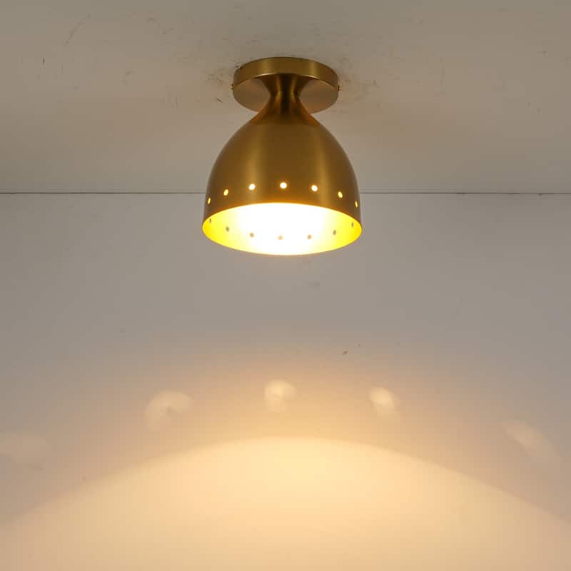 6.9" W 1-Light Retro Handcrafted Brass Finish Gold Interior Dome Design Flush Mount Ceiling Light for Bedroom, Kitchen