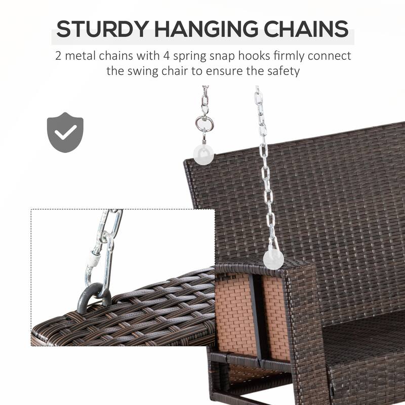 Outsunny 2 Person Wicker Hanging Swing Bench with Cushions for Backyard and Garden