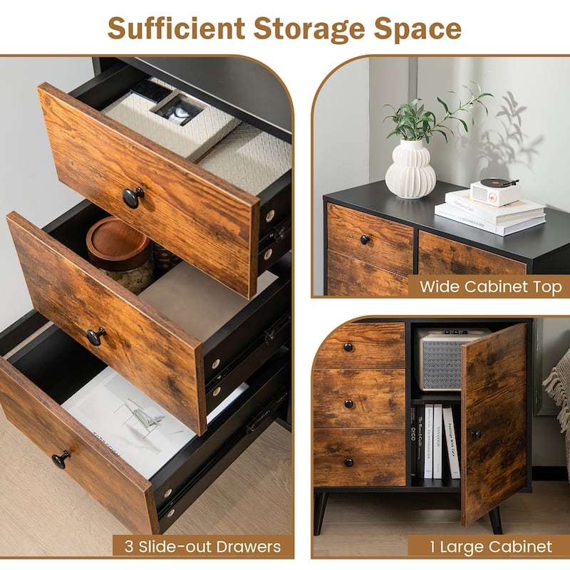 Rustic Table Storage Rustic Storage Cabinet Multipurpose Wood Shelf Organizer w/ 3 Drawers ...