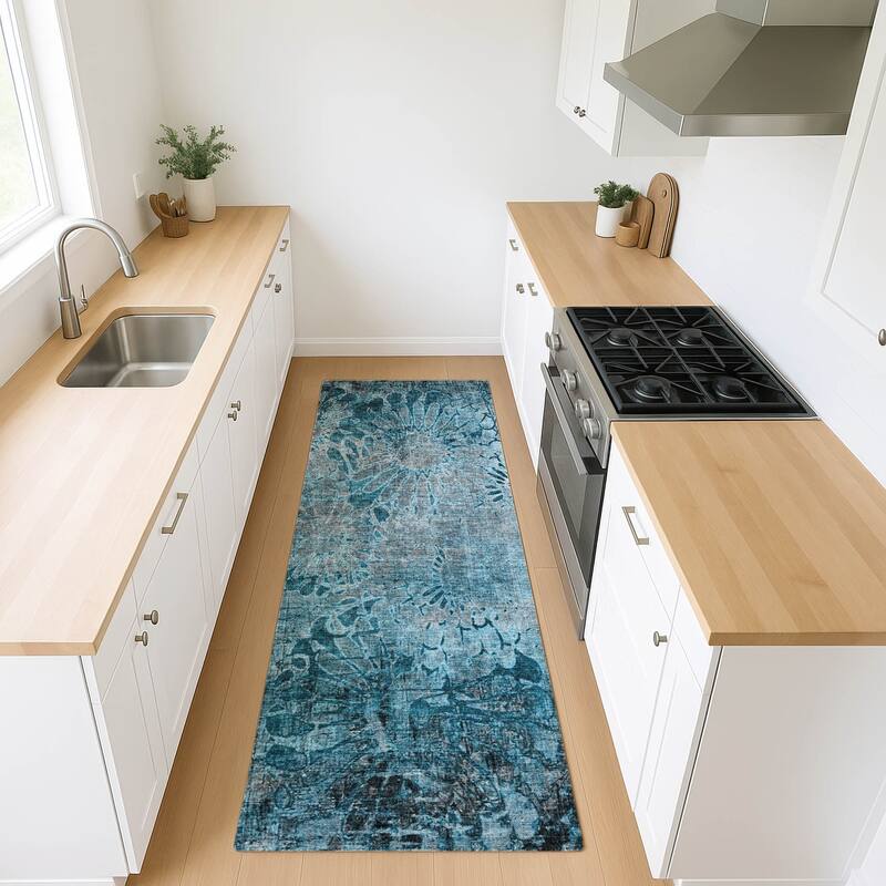 Machine Washable Indoor/ Outdoor Modern Floral Chantille Rug