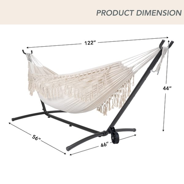 dimension image slide 1 of 12, Double Cotton Hammock with Space Saving Steel Stand