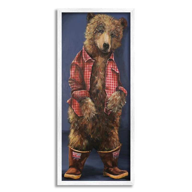 Stupell Forest Brown Bear Rainboots Flannel Shirt Rustic Animal Framed Wall Art