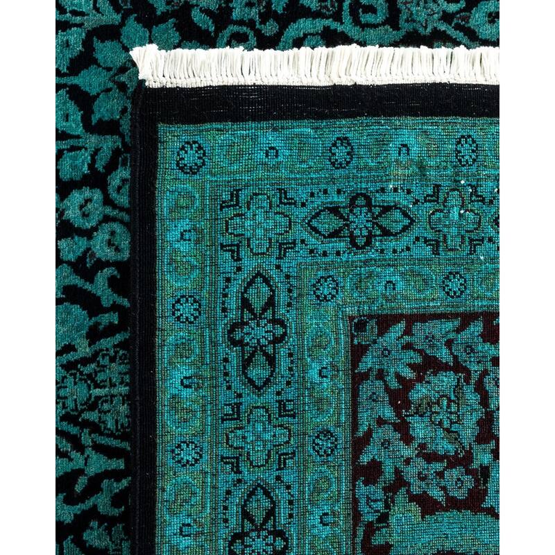 Overton Hand Knotted Wool Vintage Inspired Modern Contemporary Overdyed Green Area Rug - 8' 4" x 10' 1"