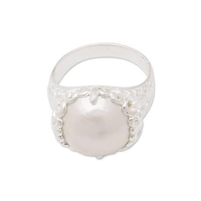 Novica Handmade Ocean Fairy Tale Cultured Pearl Domed Cocktail Ring