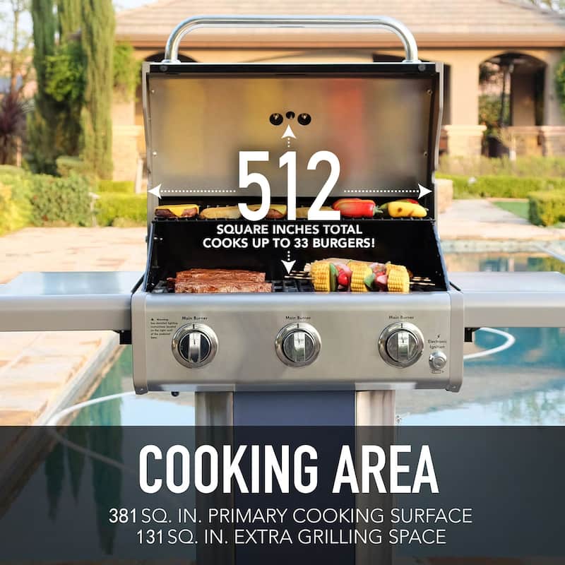 Kenmore 3-Burner Propane Gas Grill with Foldable Side Shelves