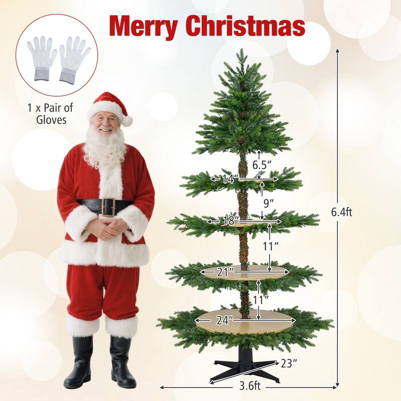 Gymax 6.4 FT Rotating Christmas Tree w/ 280 Branch Tips 220 LED Lights