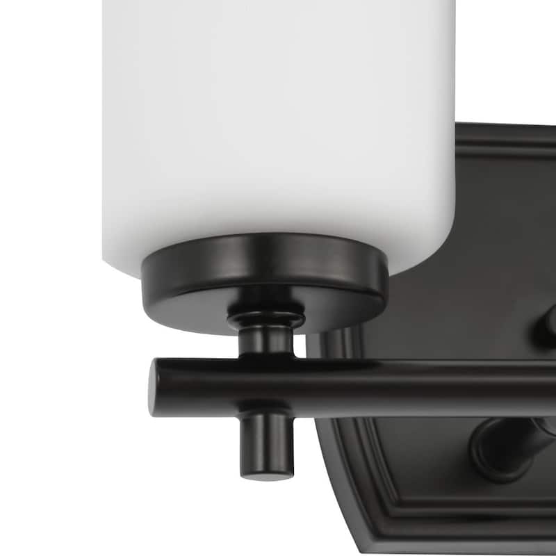 Adley Collection Two-Light Matte Black Etched Opal Glass New Traditional Bath Vanity Light - 13.875 in x 6 in x 7.625 in