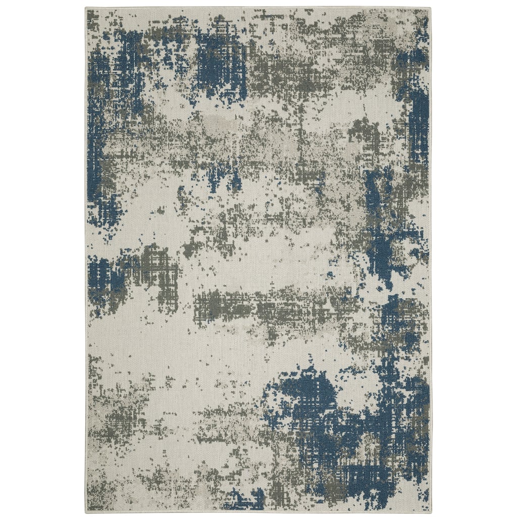 Rouen Beige Blue Abstract Outdoor Contemporary Area Rug