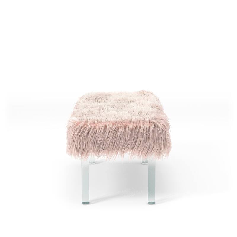 Andral Contemporary Faux Fur Upholstery Entryway Bench by Silver Orchid